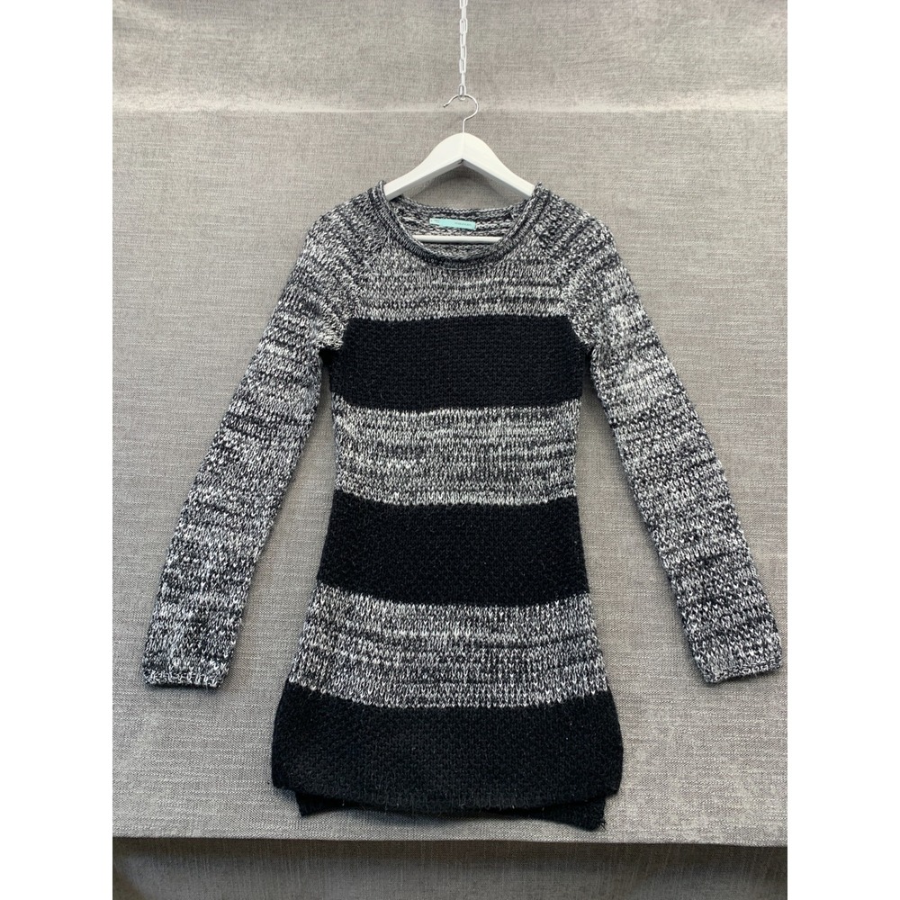 Maurices Tunic Sweater Dress Womens Small Black Gray Heather Striped Round Neck